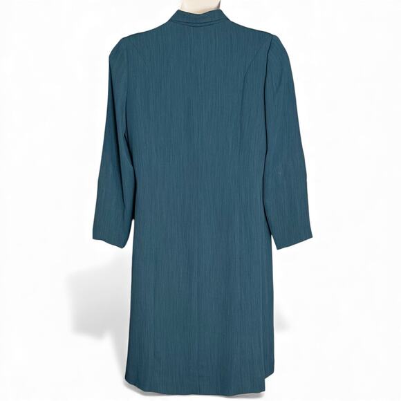 Vintage 80s Henry Lee Button Front Shirtdress Size 14 Teal Career Lined Midi USA - Picture 6 of 8